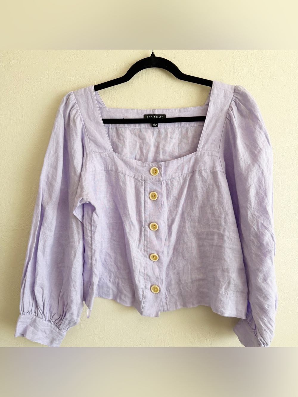 J. Crew Light Lavender Square-Neck Linen Button Blouse size small